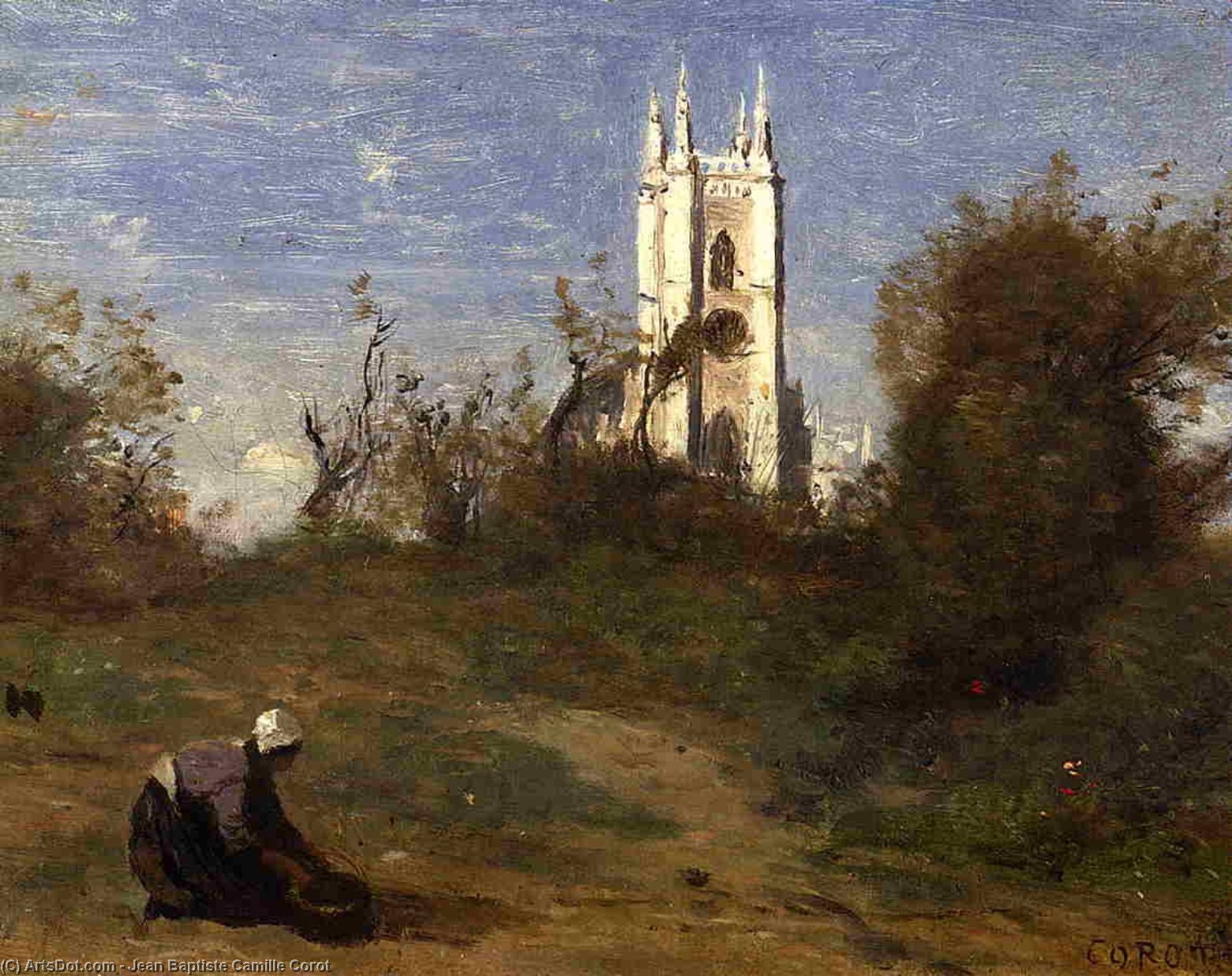 Landschaft Mit Einem Weißen Turm, Souvenir Von Crécy — Jean-baptiste-camille Corot