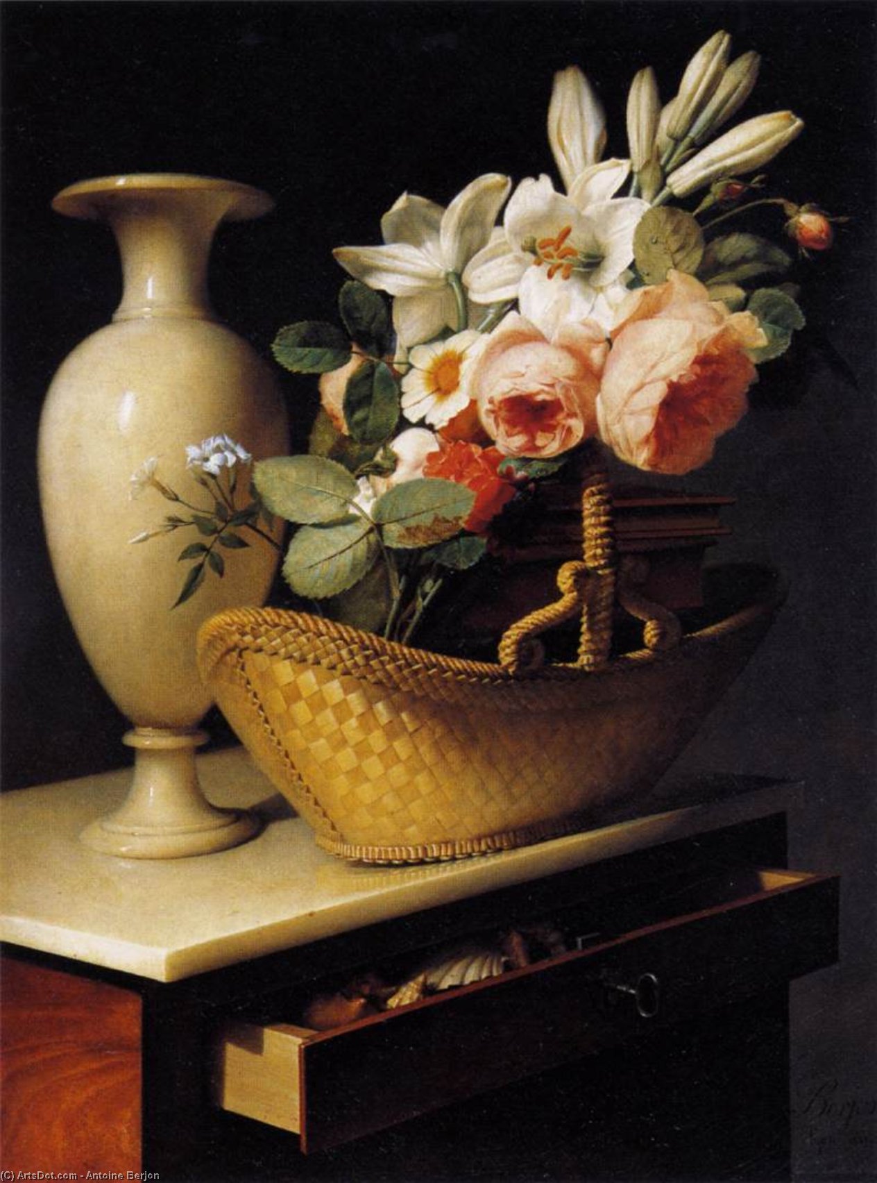 Still-life With A Basket Of Flowers — Antoine Berjon