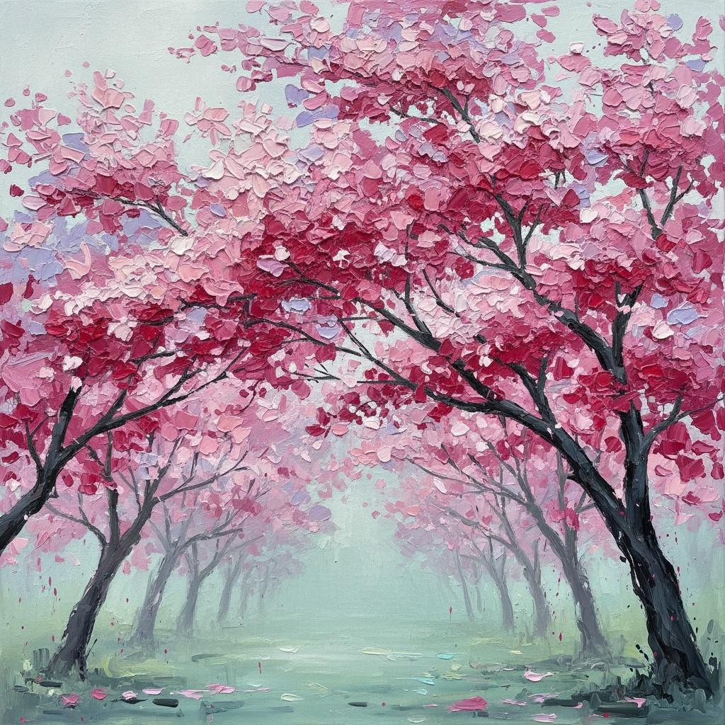 Ephemeral Gateway Of Blushing Petals In A Meditative Mist Of Pink And Teal — Christian Noiret