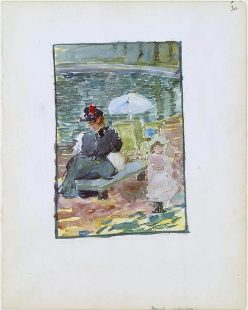 A Mother Sitting At The Edge Of A Pond With Her Baby And A Young Daughter — Maurice Brazil Prendergast