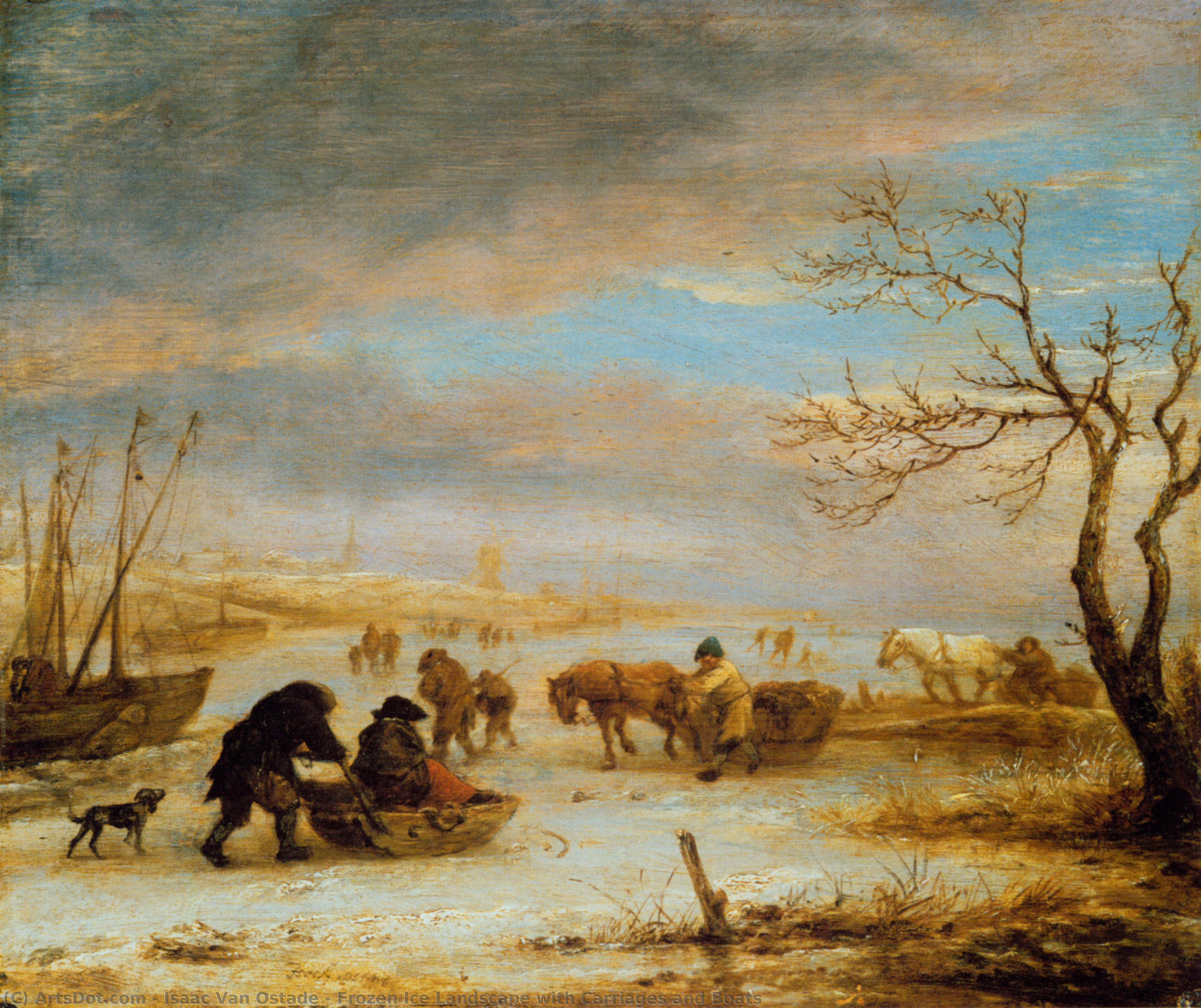 Frozen Ice Landscape With Carriages And Boats — Isaack Van Ostade