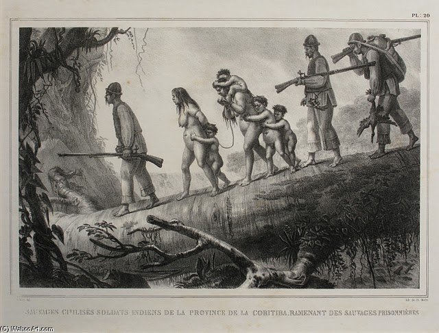 Soldados Indios Que Escoltaban La Provincia De Curitiba Salvaje — Jean-baptiste Debret