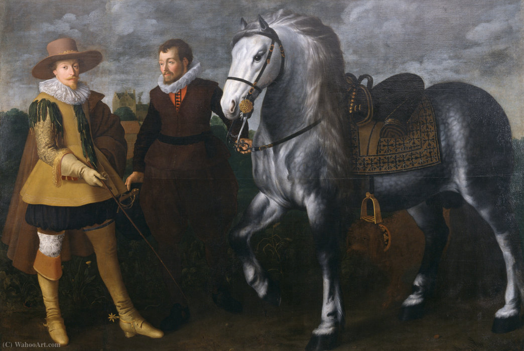 Prince Maurits With His Horse And Groom — Adriaen Van Nieulandt The Younger
