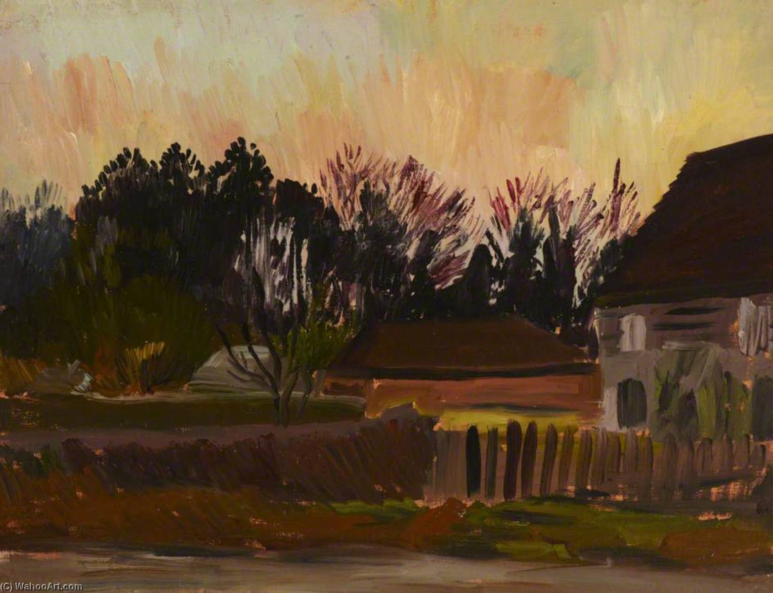 Village Scene With Setting Sun — Barnett Freedman