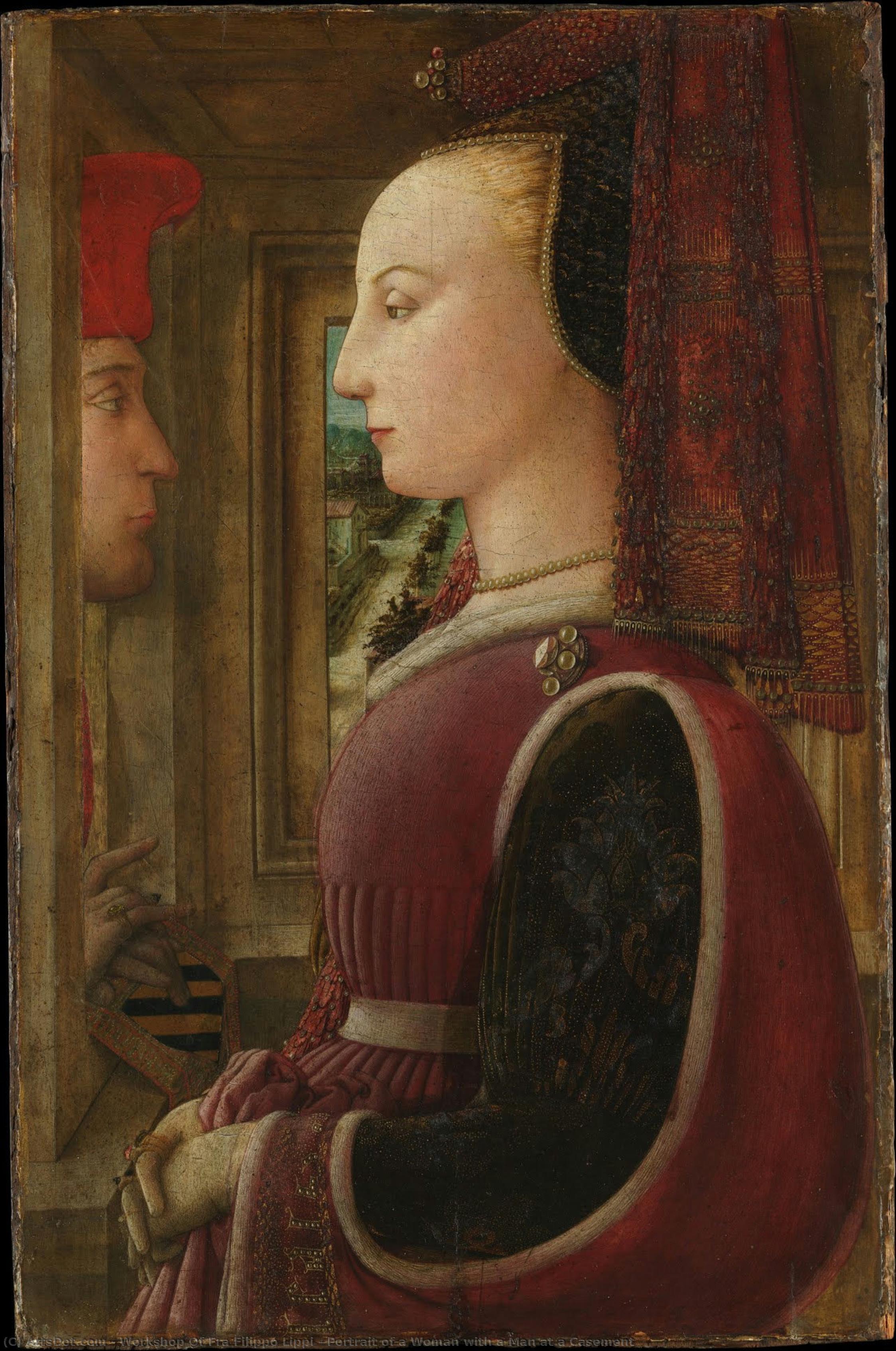 Portrait Of A Woman With A Man At A Casement — Workshop Of Fra Filippo Lippi