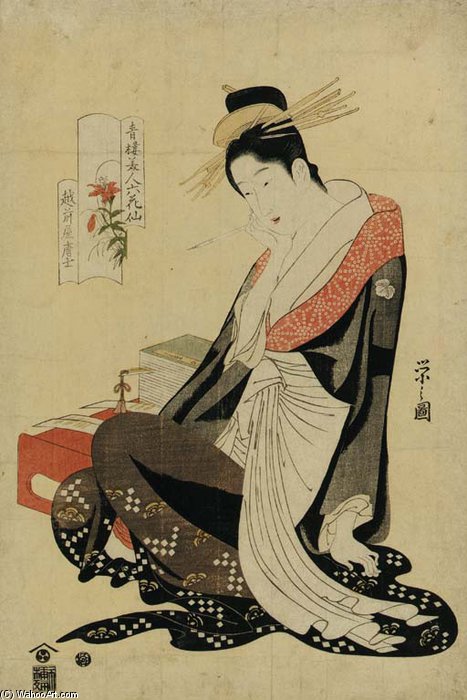 Portrait Of The Courtesan Holding A Brush — Chobunsai Eishi
