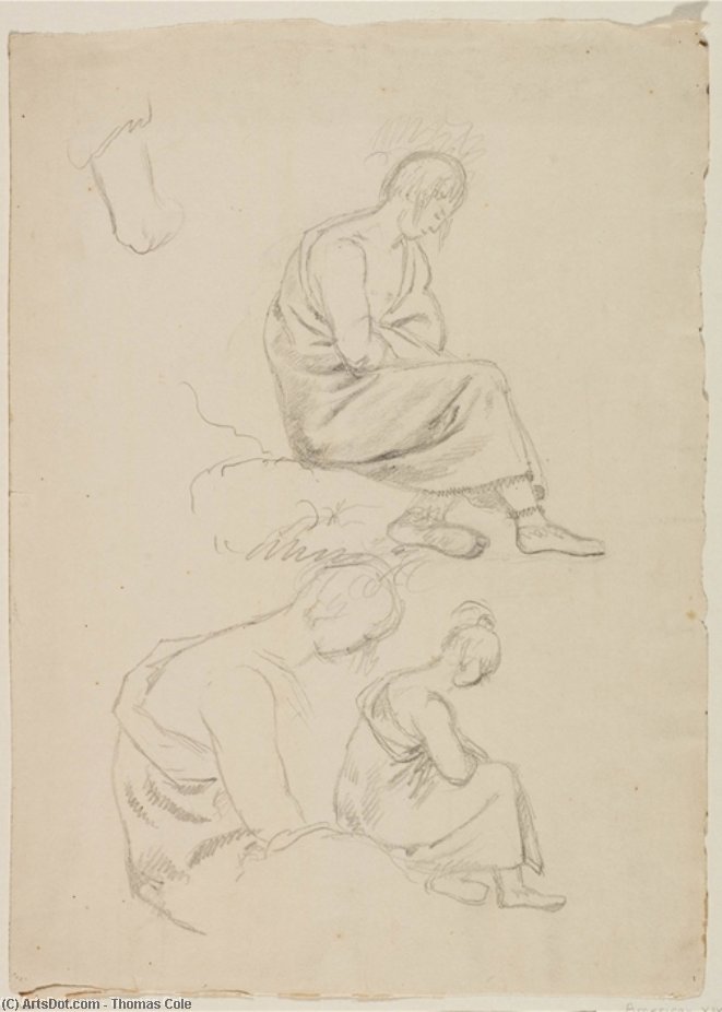 Three Studies Of Seated Figure Covered With Robes — Thomas Cole