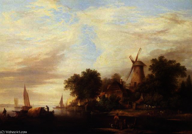 Cattle Watering By A Windmill — Edward Williams