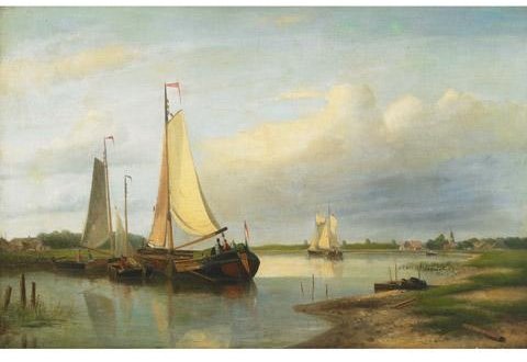 Figures Boarding Boats On A Dutch Coast — Abraham Hulk Senior