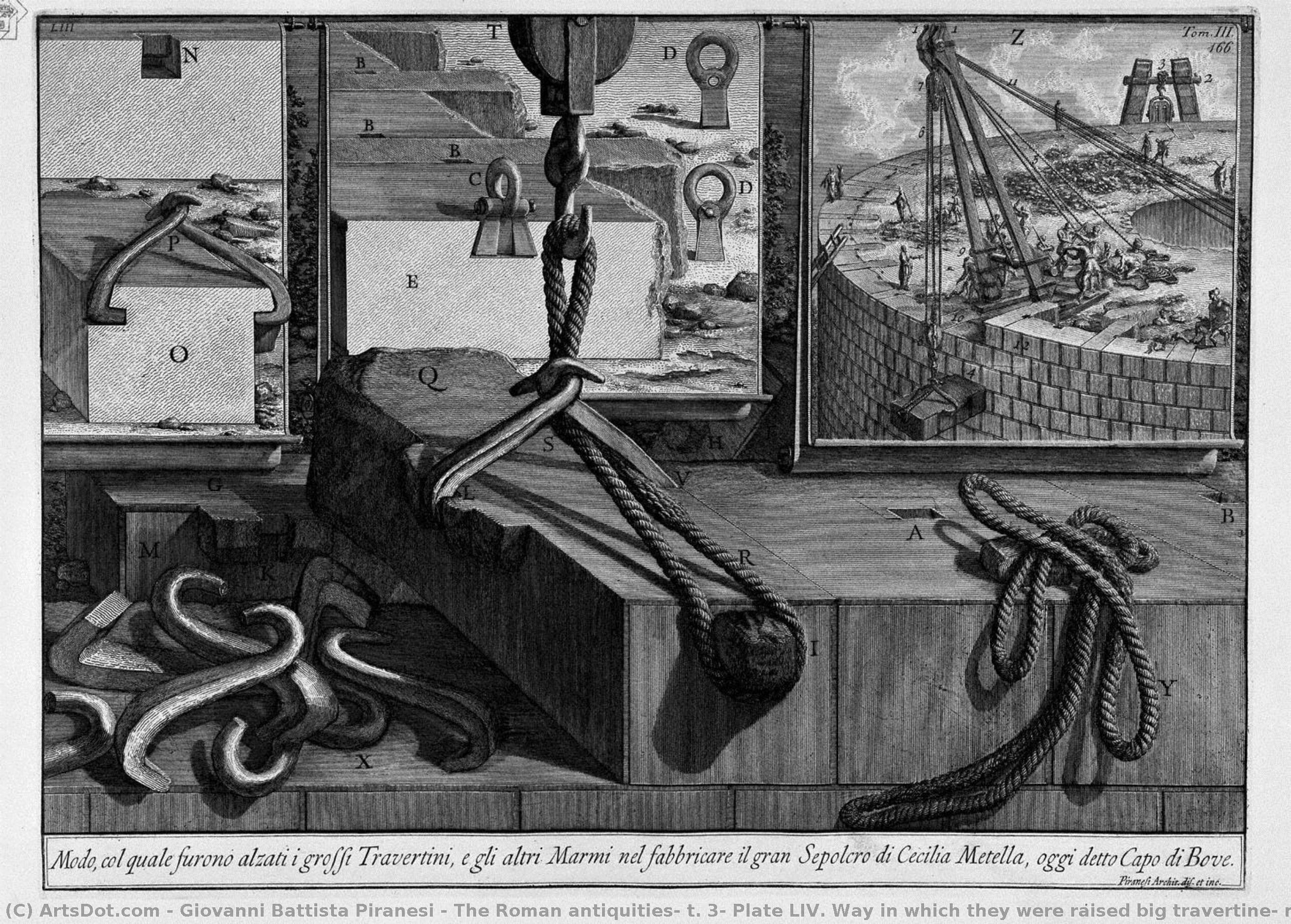 The Roman Antiquities, T. 3, Plate Liv. Way In Which They Were Raised Big Travertine, Marble And Other Produce In The Large Tomb Of Cecilia Metella. — Giovanni Battista Piranesi