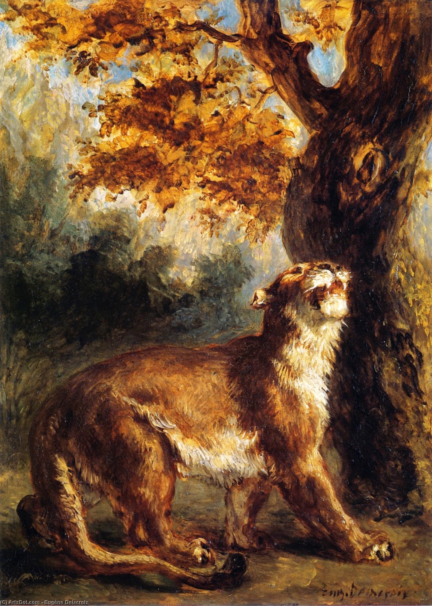 Lioness Stalking Its Prey (also Known As Lioness Standing By A Tree) — Eugène Delacroix