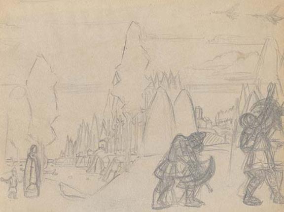 Composition Sketch For ''sea Coast Dwellers'' — Nicholas Roerich