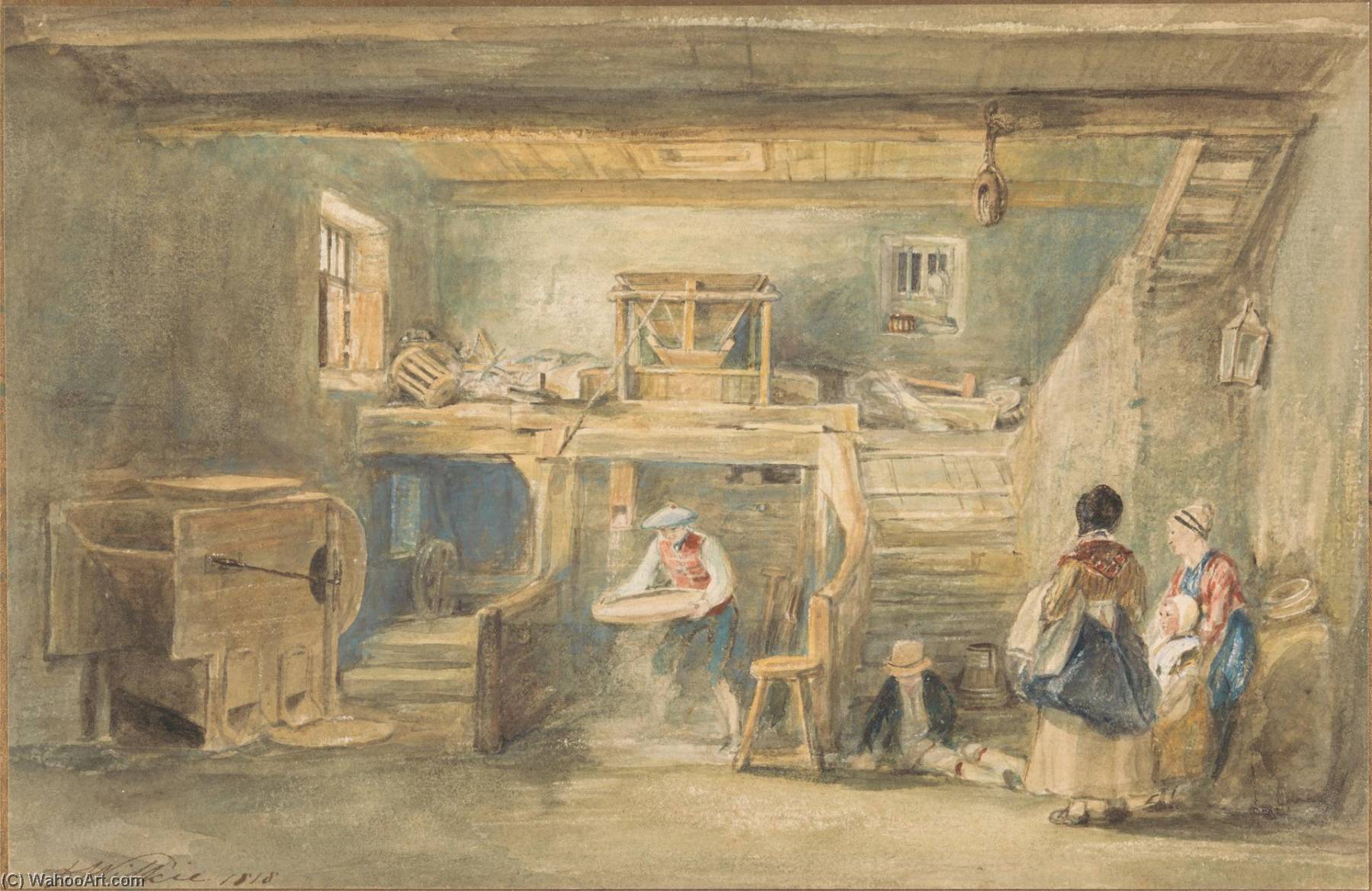 Interior Of Pitlessie Mill With A Man Sieving Corn — Sir David Wilkie
