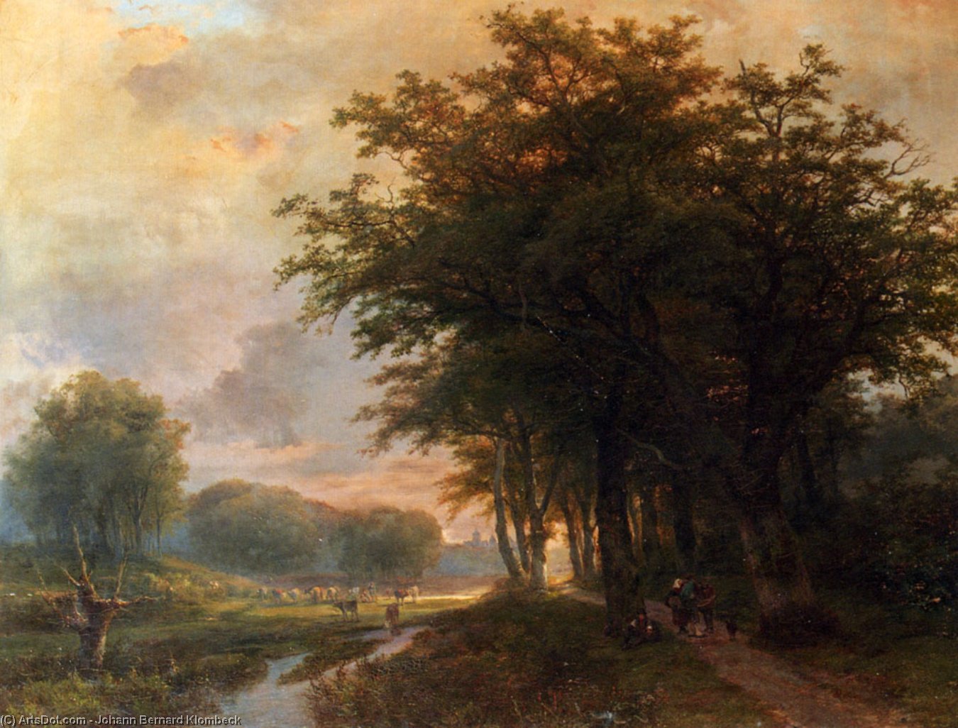 Wooded River Valley With Peasants On A Path — Johann Bernard Klombeck