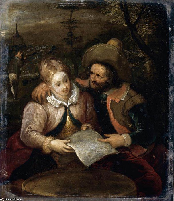 A Young Lady And A Cavalier Holding A Letter — Frans Iii Francken