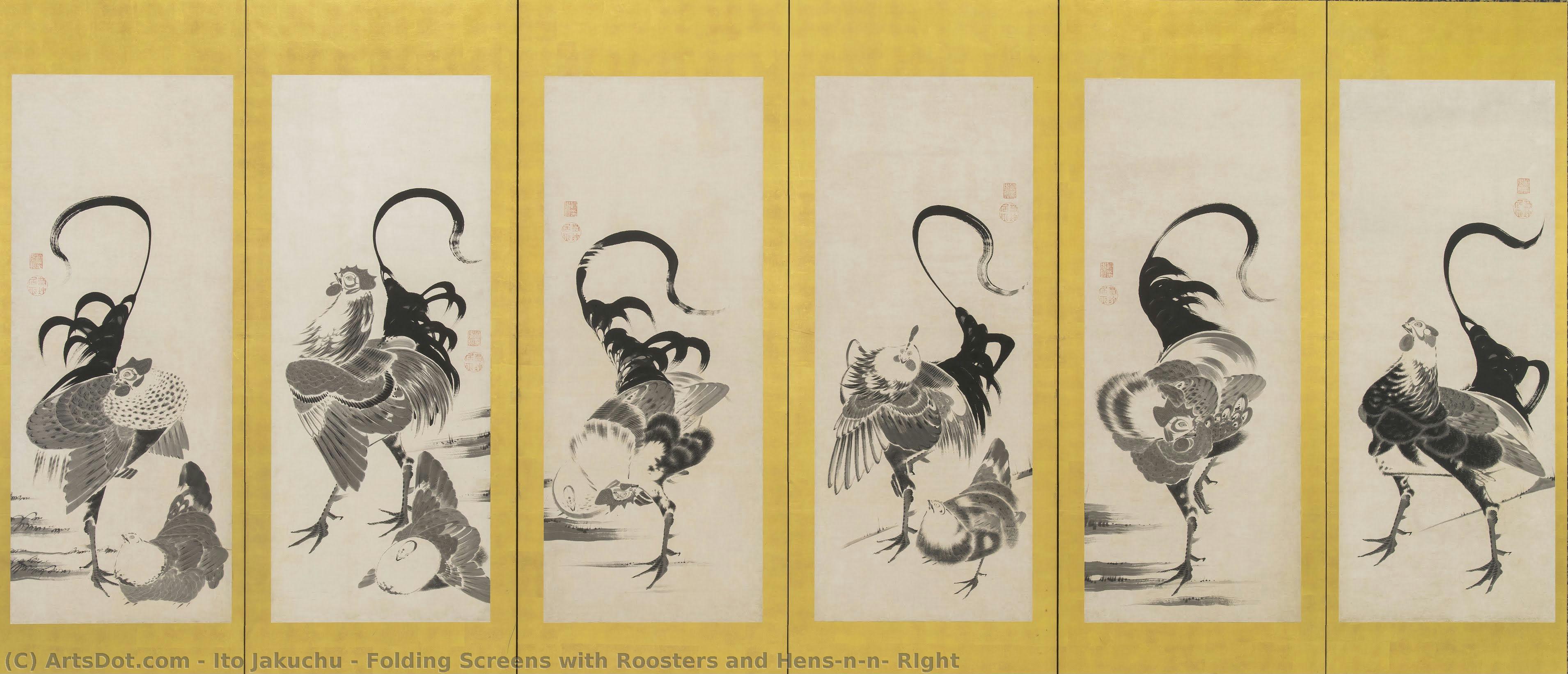 Folding Screens With Roosters And Hens\n\n－ Right — Itō Jakuchū