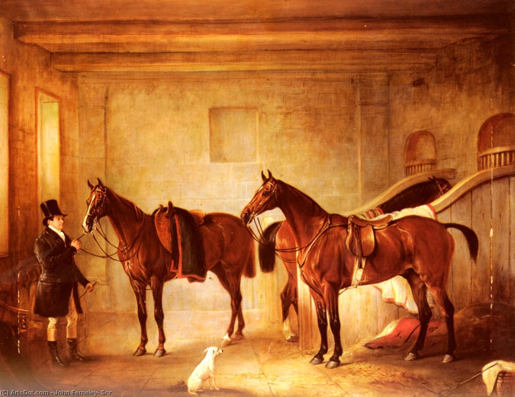 Sir John Thorold's Bay Hunters With Their Groom In A Stable — John Ferneley, Sen.