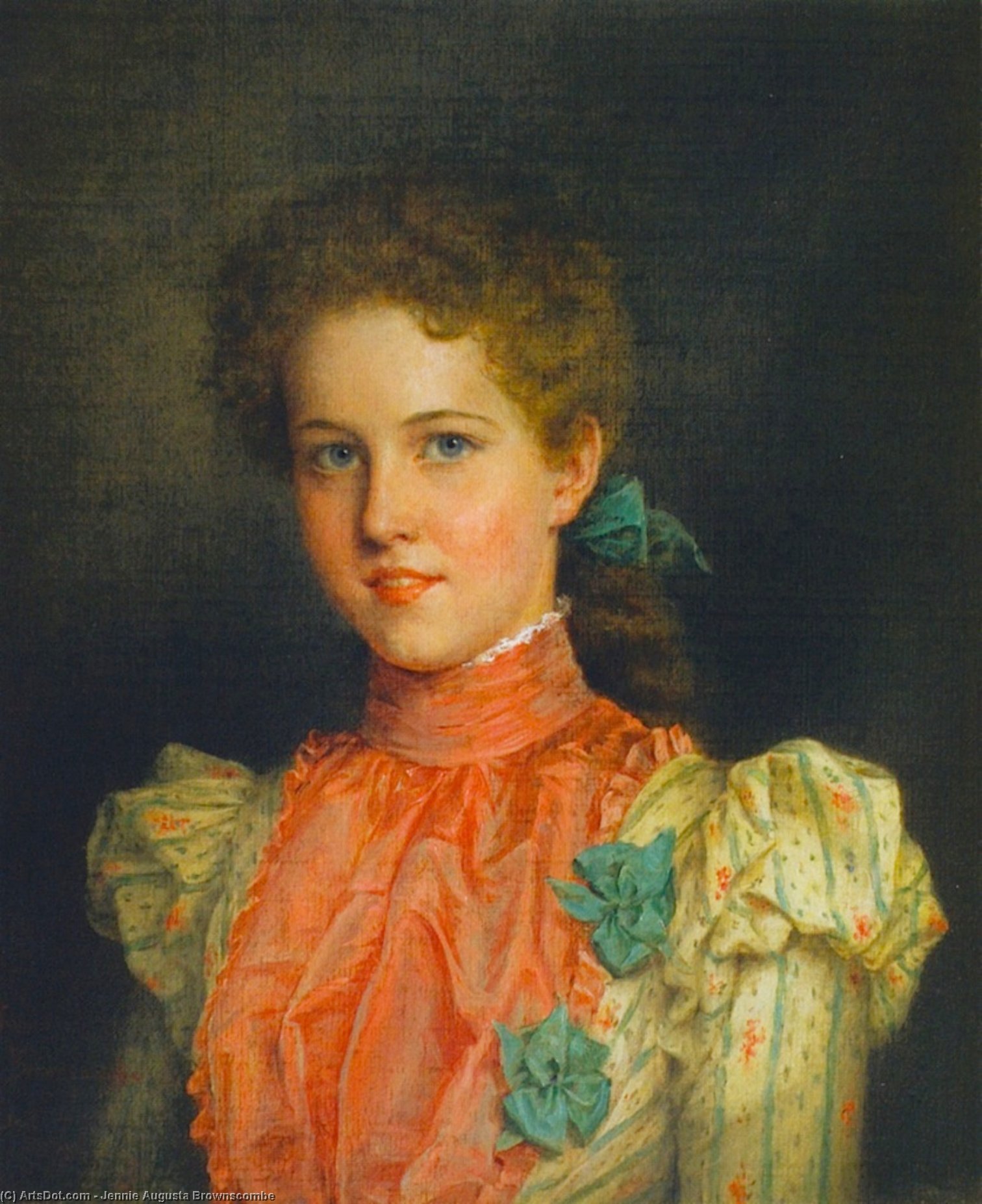 Young Woman In Pink And Green — Jennie Augusta Brownscombe