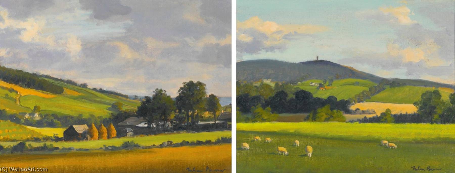 Cross Bog, Glen Clova, Angus, Scotland And Airlie Monument, The Holl , Glen Prosen, Angus, Scotland A Pair Of Paintings — Julian Barrow
