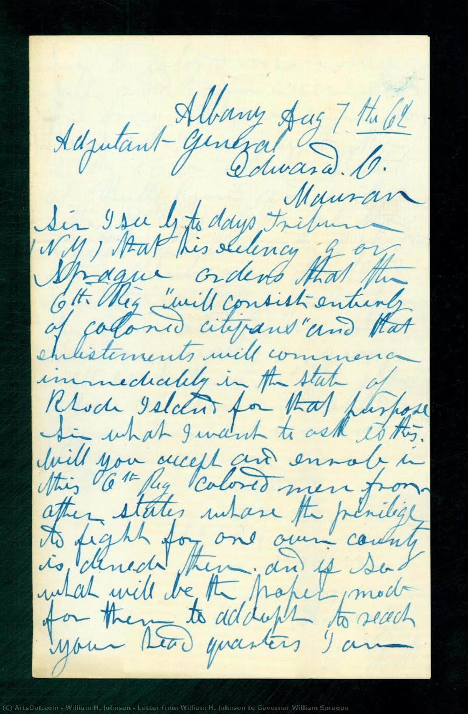 Letter From William H. Johnson To Governor William Sprague — William H. Johnson