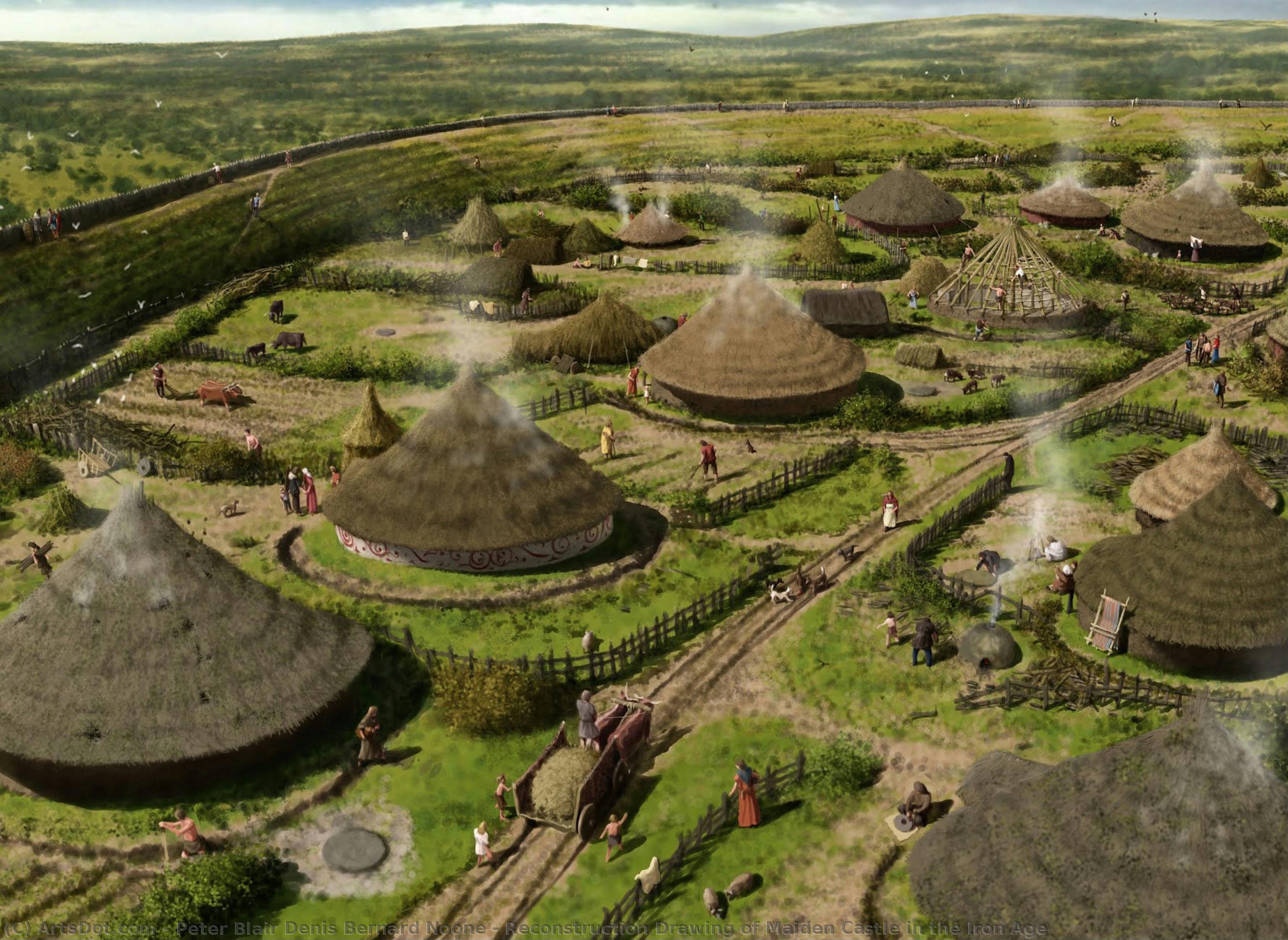 Reconstruction Drawing Of Maiden Castle In The Iron Age — Peter Blair Denis Bernard Noone