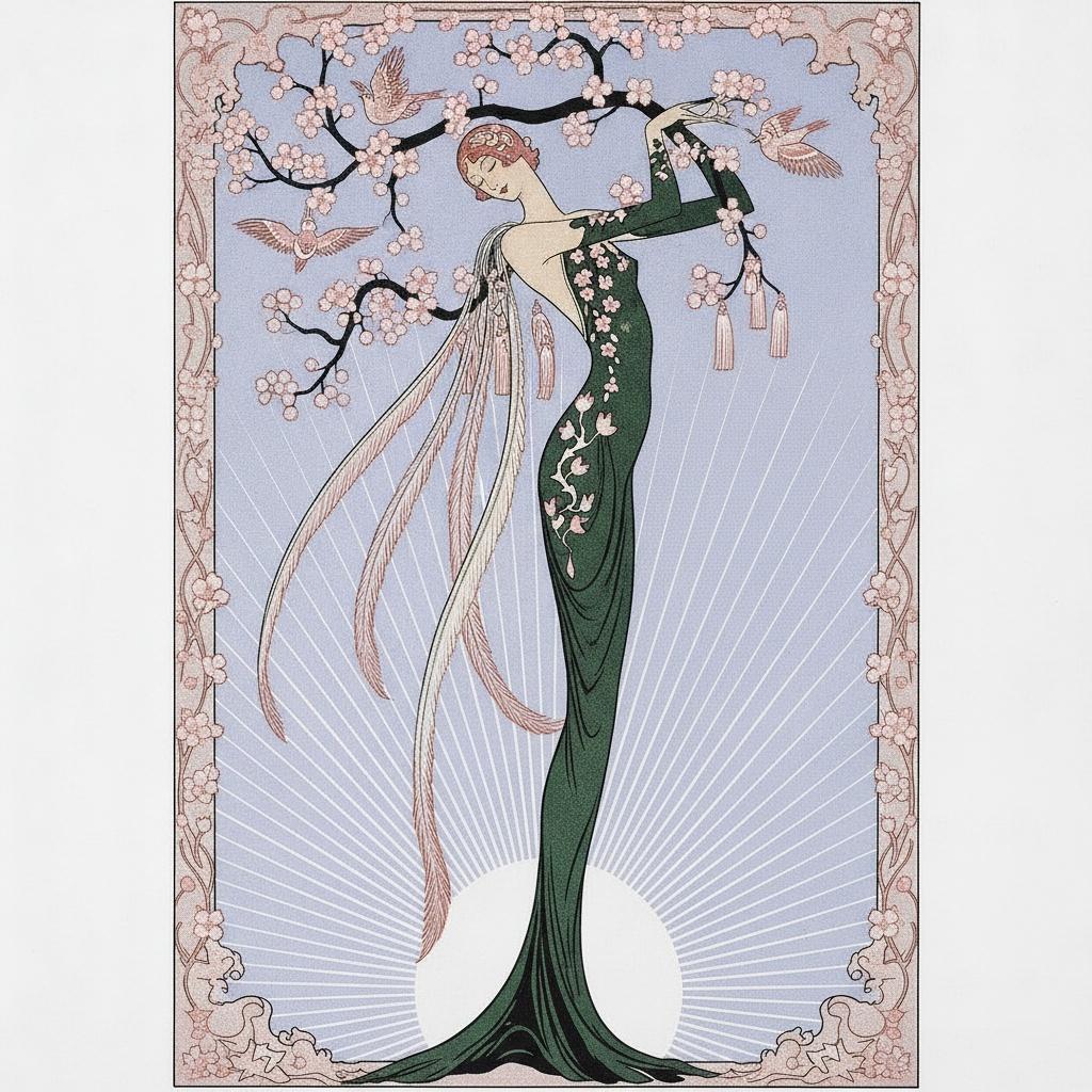 Blossoming Branches Encircled By A Luminous Lunar Orb — Valentin Laurent De Courcey