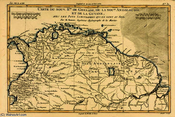 The New Kingdoms Of Grenada, New Andalucia And Guyana, From 'atlas De Toutes Les Parties Connues Du — Rigobert Bonne (charles Marie Rigobert Bonne)