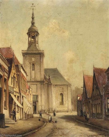 A View Of The Kerkstraat In Almelo — Cornelis Christiaan Dommelshuizen