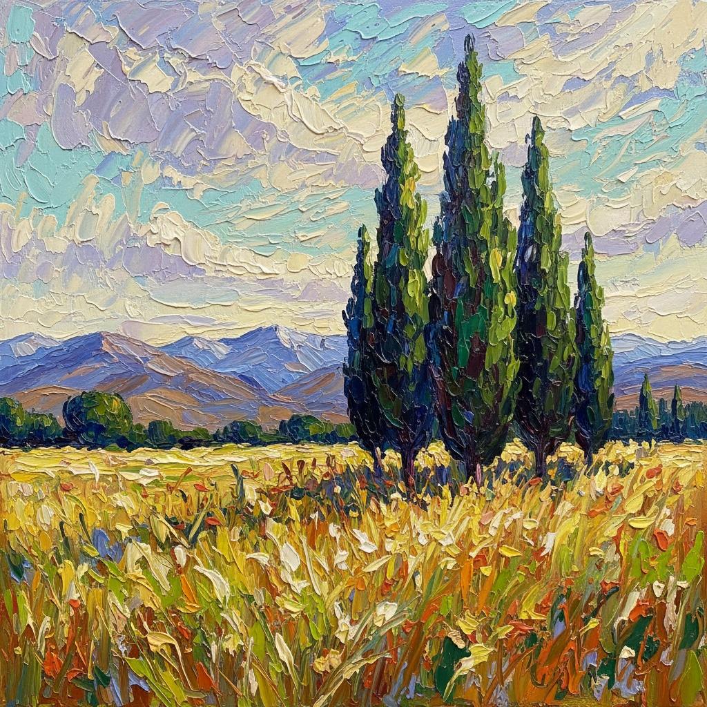 Golden Horizon Of Silent Sentinels Under A Pale Atmospheric Sky — Laurent Mercier