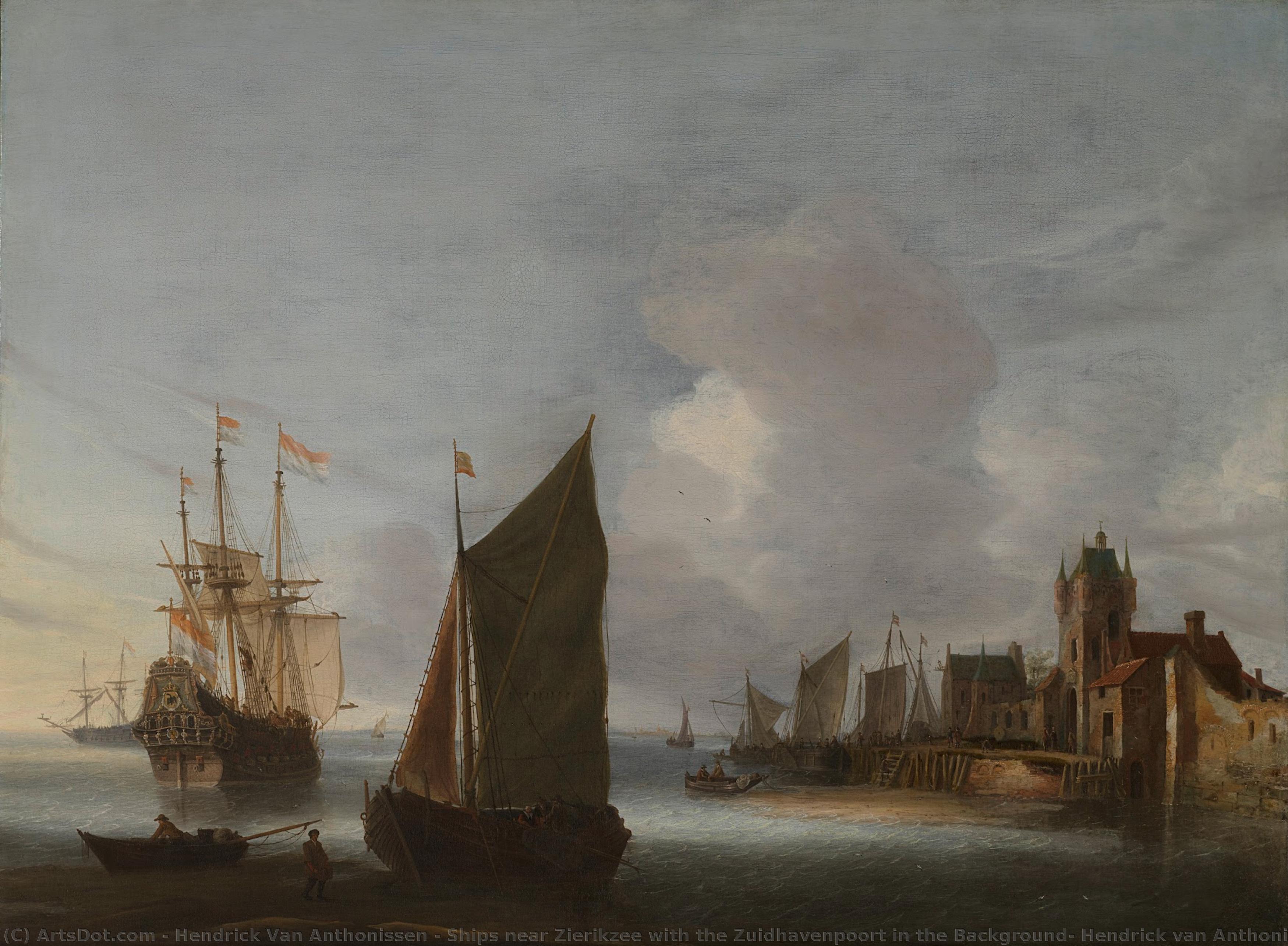 Ships Near Zierikzee With The Zuidhavenpoort In The Background, Hendrick Van Anthonissen, C. 1640 - C. 1650 — Hendrick Van Anthonissen