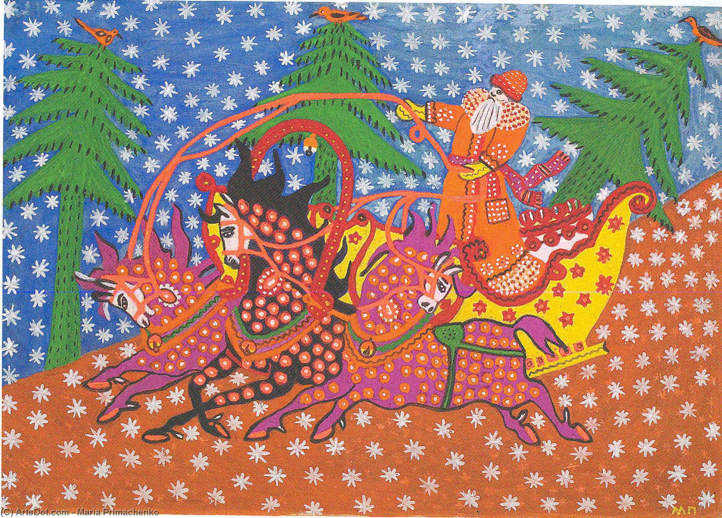 Father Frost Carries The New-year Tree — Maria Primachenko