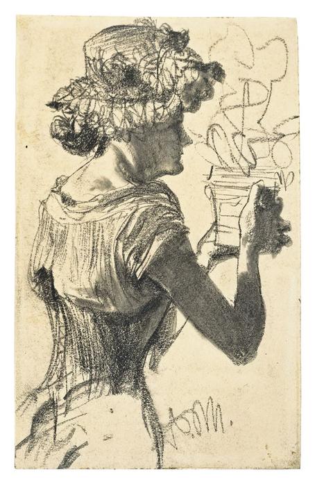 Woman With Flower Pot — Adolph Von Menzel