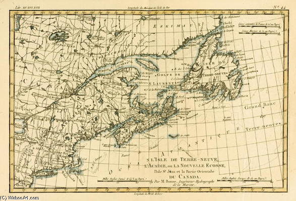 Eastern Canada, Newfoundland, Nova Scotia And St John Island, From 'atlas De Toutes Les Parties Conn — Rigobert Bonne (charles Marie Rigobert Bonne)