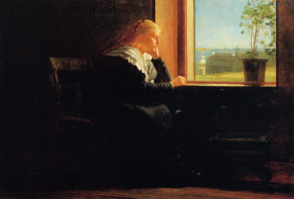 Looking Out To Sea (also Known As Female Figure In Black Near A Window) — Winslow Homer