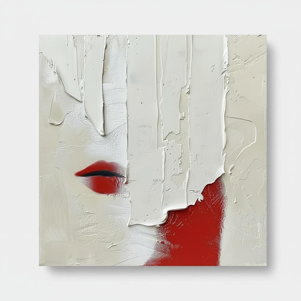 Fragmented Crimson Veil: A Monumental Study In Impasto And Obscured Melancholy — Laurent Fabre
