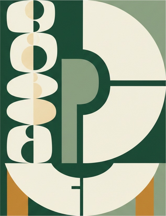 Monolithic Harmony In Forest Green And Ochre: A Singular Geometric Abstraction — Laurent Fabre