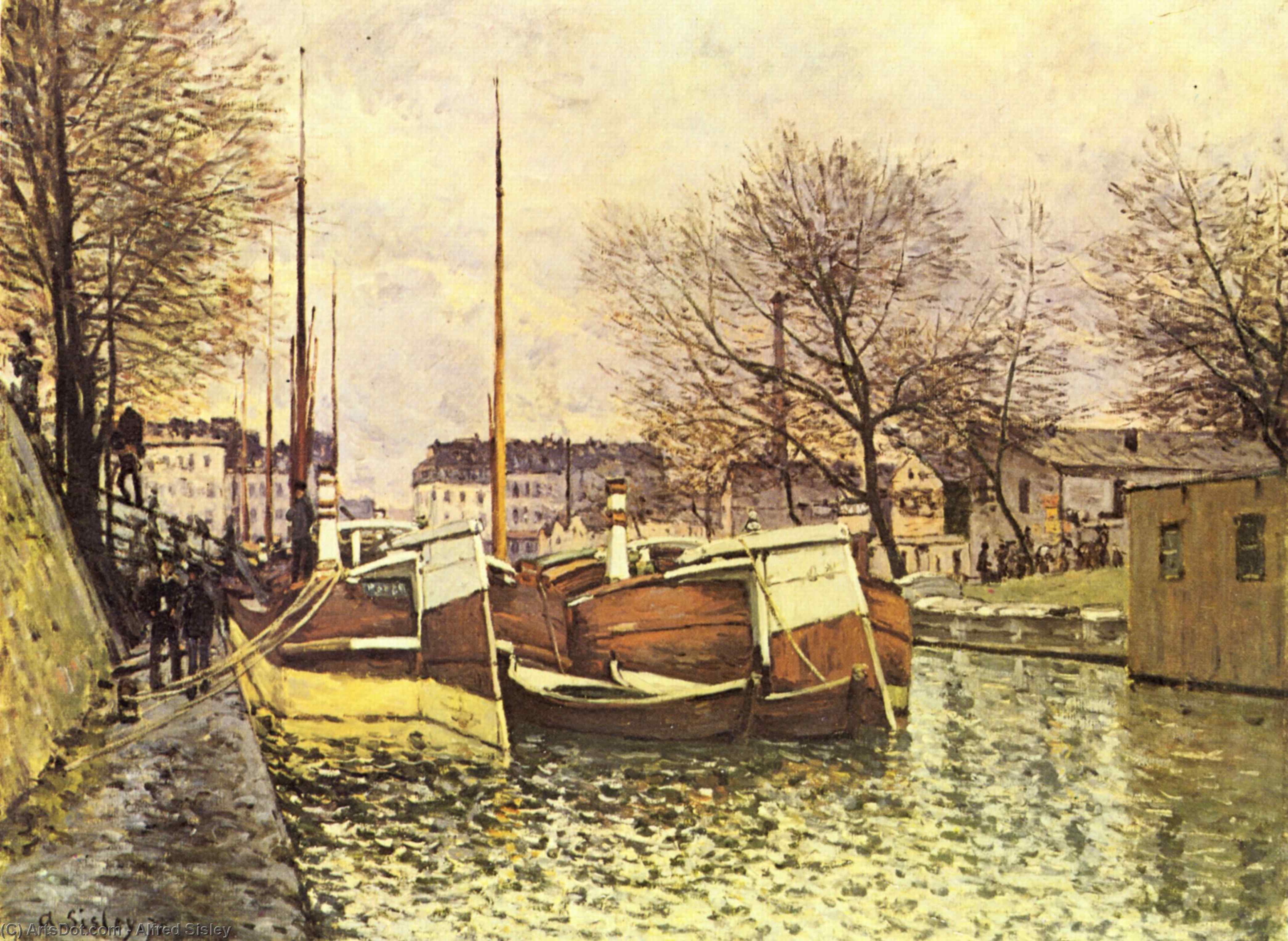 Barges On The Canal Saint Martin In Paris — Alfrēd Sislē
