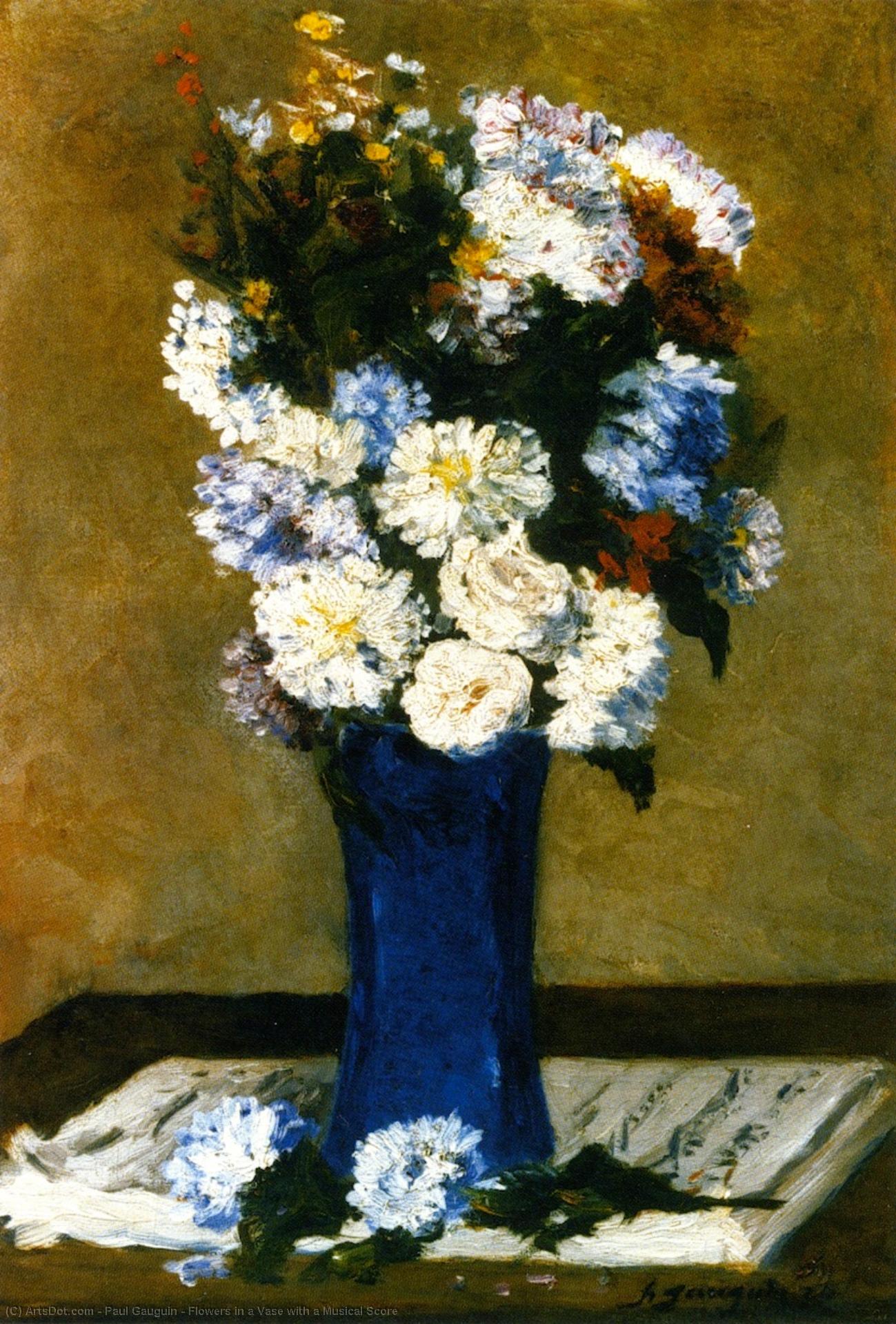 Flowers In A Vase With A Musical Score — Eugène Henri Paul Gauguin