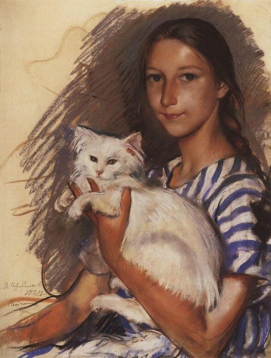 Portrait Of Natasha Lancere With A Cat — Zinaida Serebriakova
