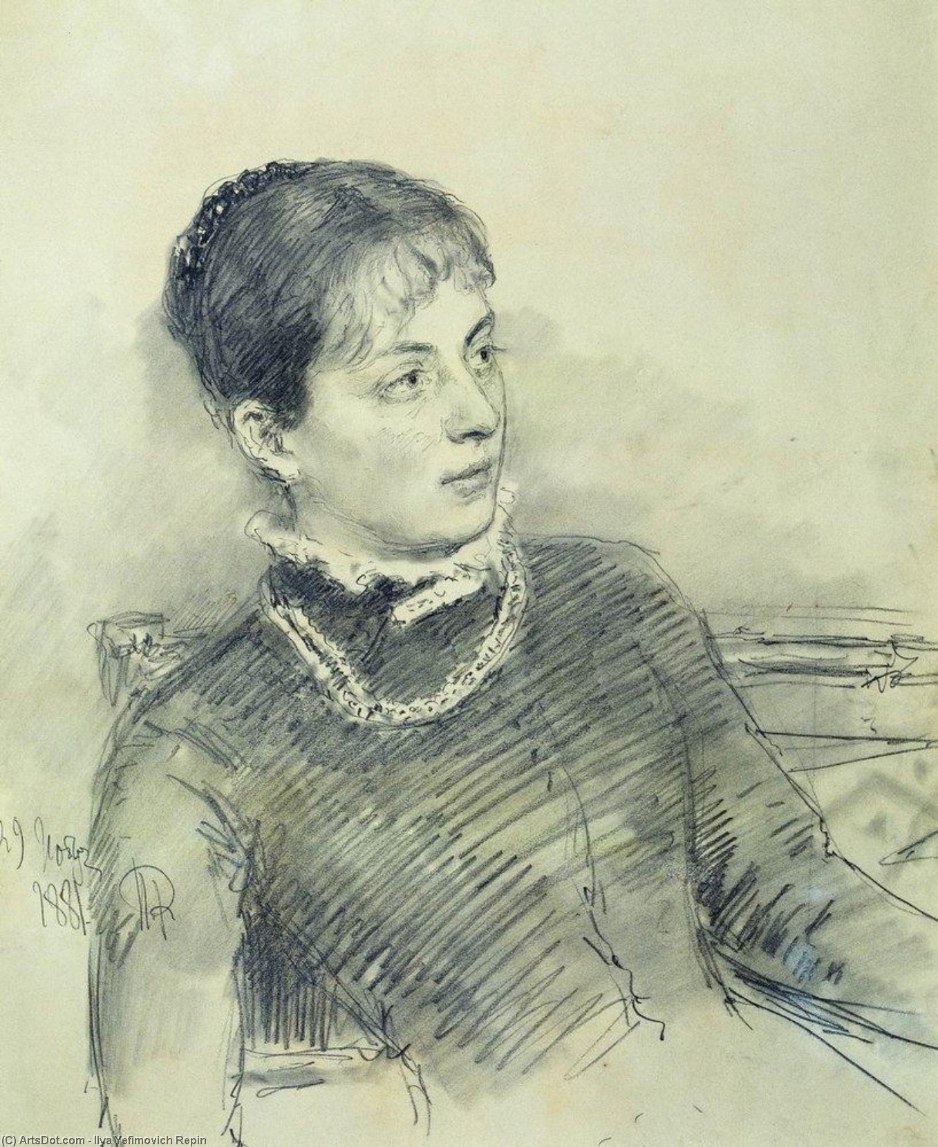 Portrait Of A Young Wife, Sitting On The Couch — Ilya Yefimovich Repin