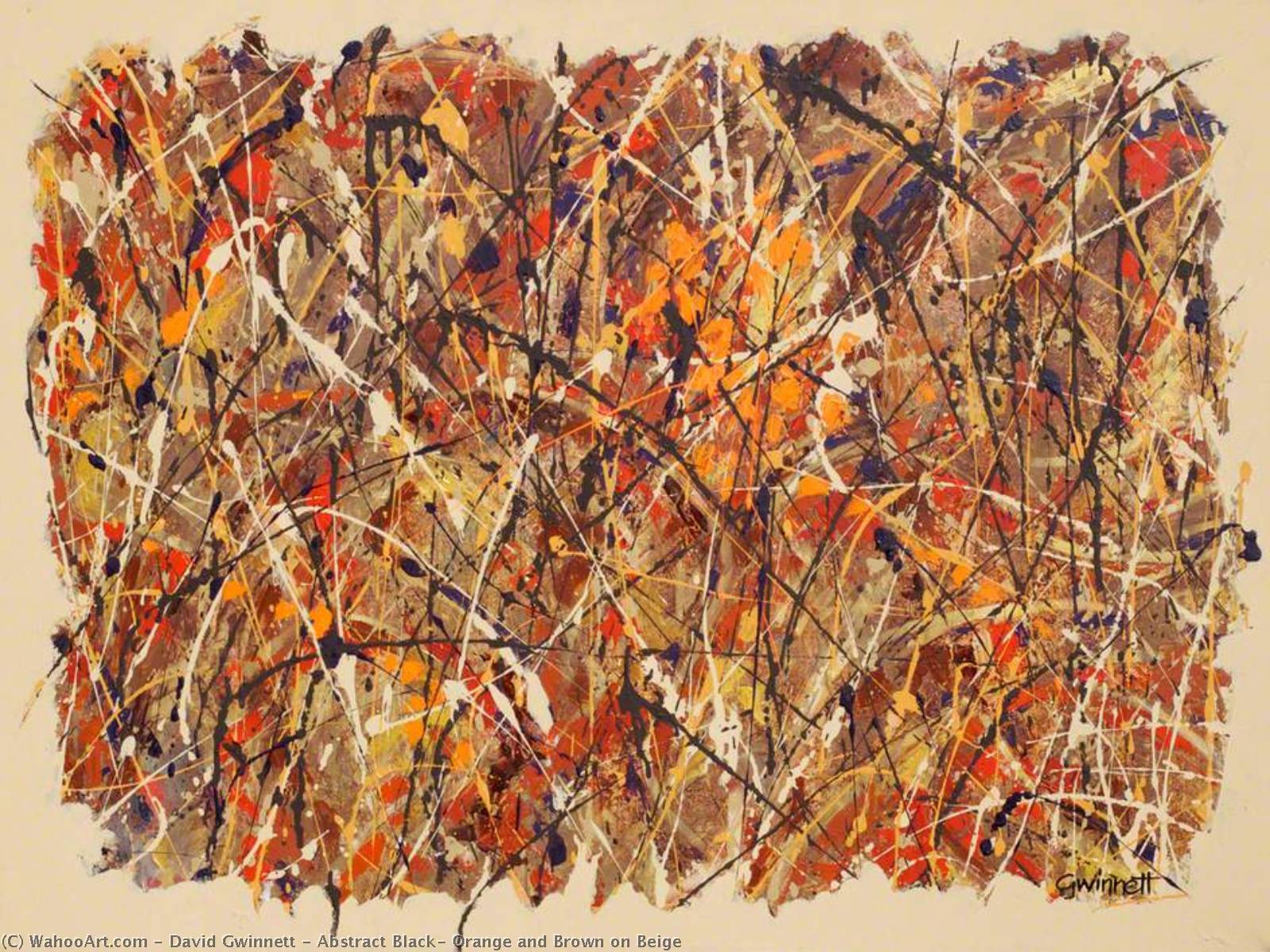 Abstract Black, Orange And Brown On Beige — David Gwinnett