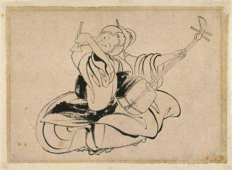 Gesässigte Frau Mit Shamisen — Katsushika Hokusai