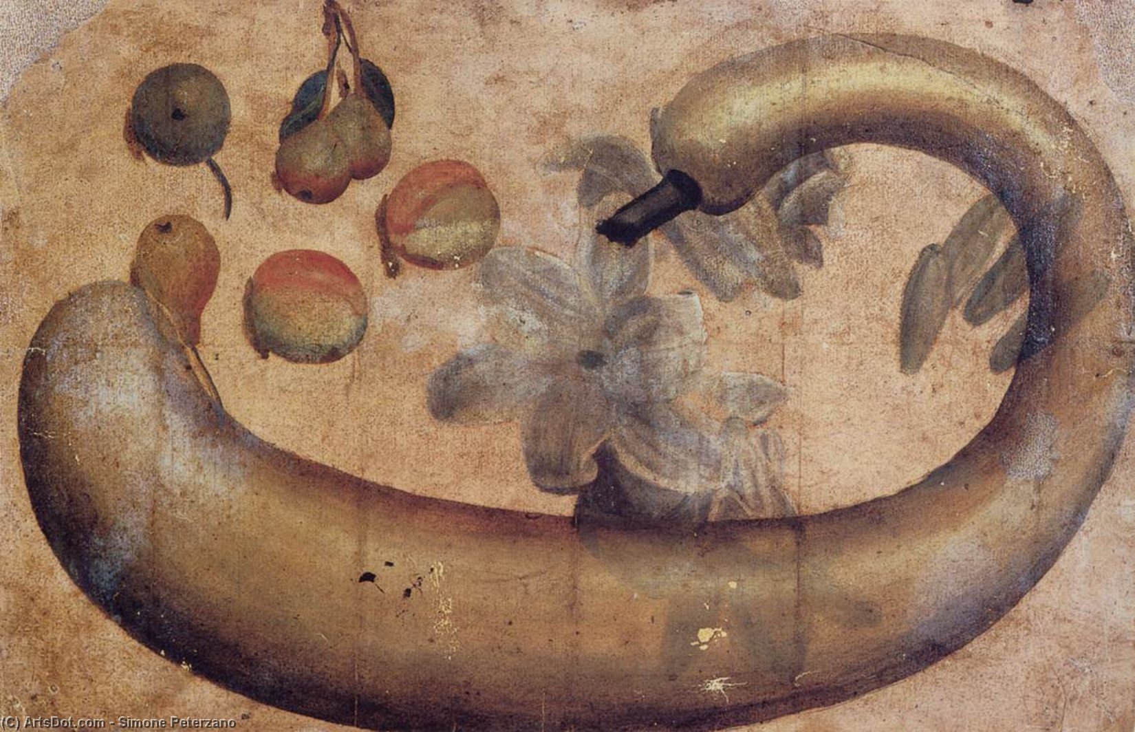 Still-life Of Squash, Lilies, Peaches, And Pears — Simone Peterzano