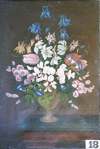 Vase De Fleurs, Contenant Des Tulipes, Narcisses, Ancolies Etc — Babey Théodore