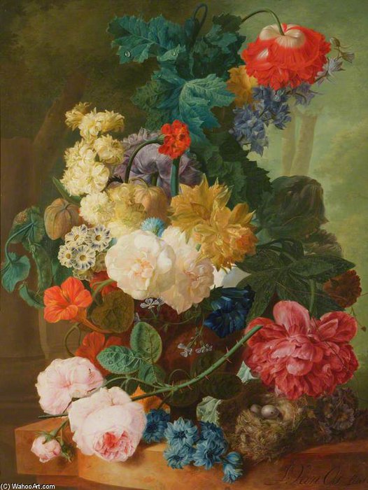 Roses, Peony, Auricula And Fritillary In A Vase — Jan Van Os