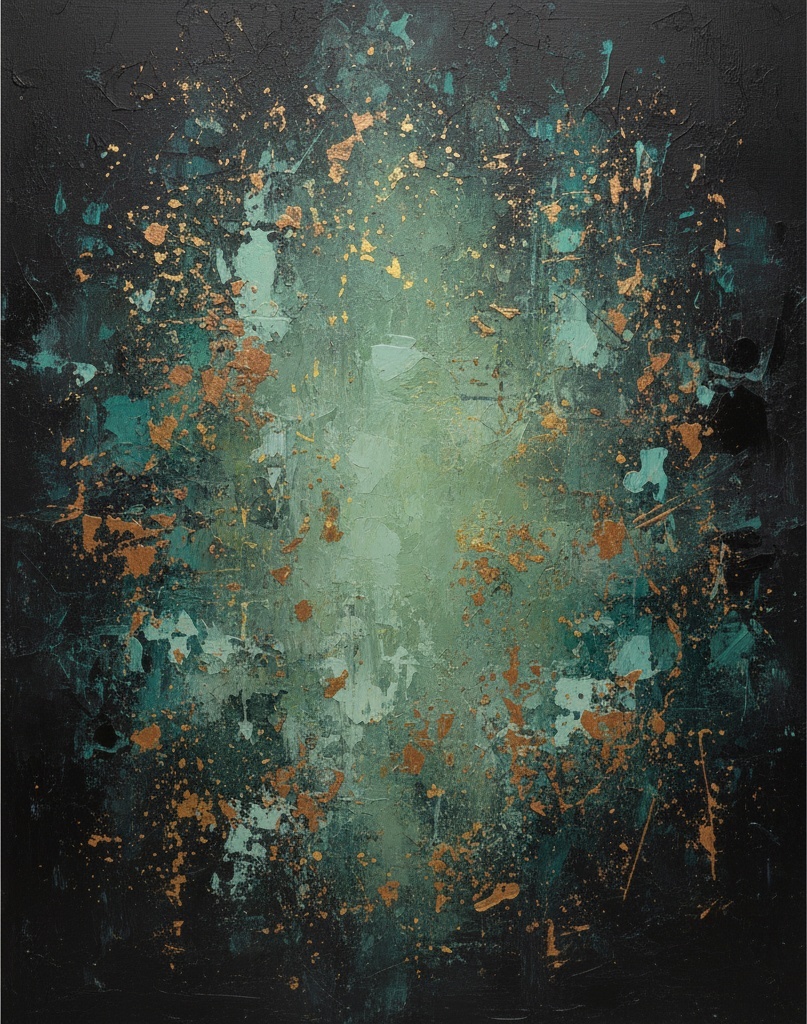Luminous Emergence Of Teal And Copper Amidst A Fragmented Obsidian Void — David Moreau