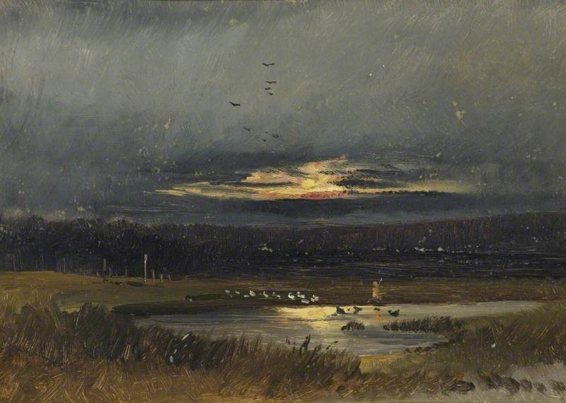 Marshland, Sunset, With Figure — George Hornblower Simms