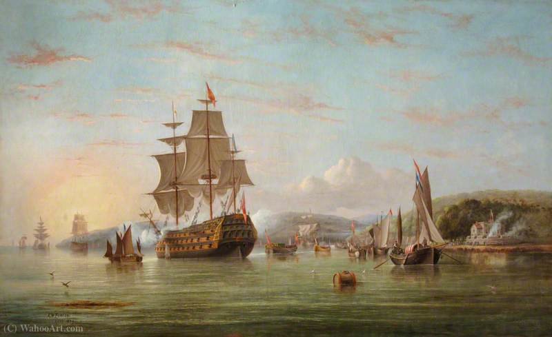 The Royal Barge Off Cowes With The Royal Yacht Squadron Beyond — Arthur Wellington Fowles