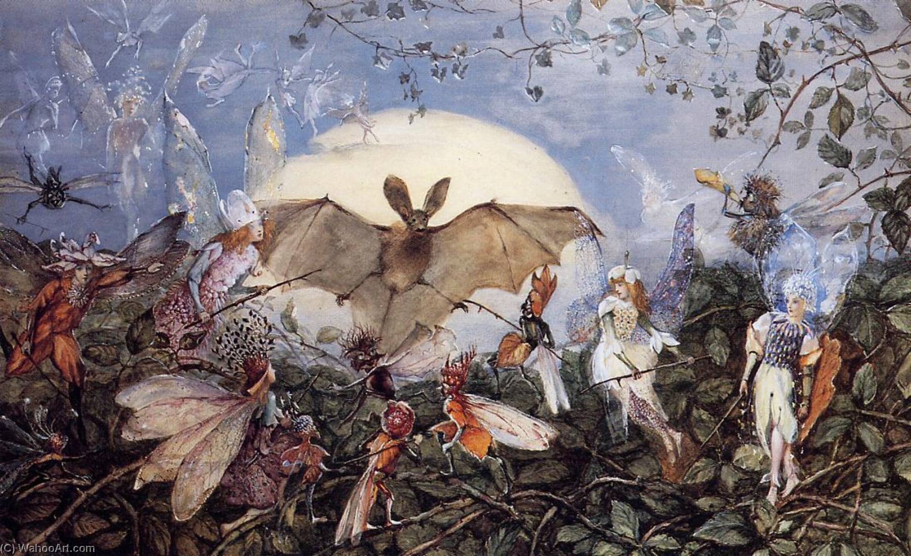 Fairy Hordes Attacking A Bat — John Anster Christian Fitzgerald