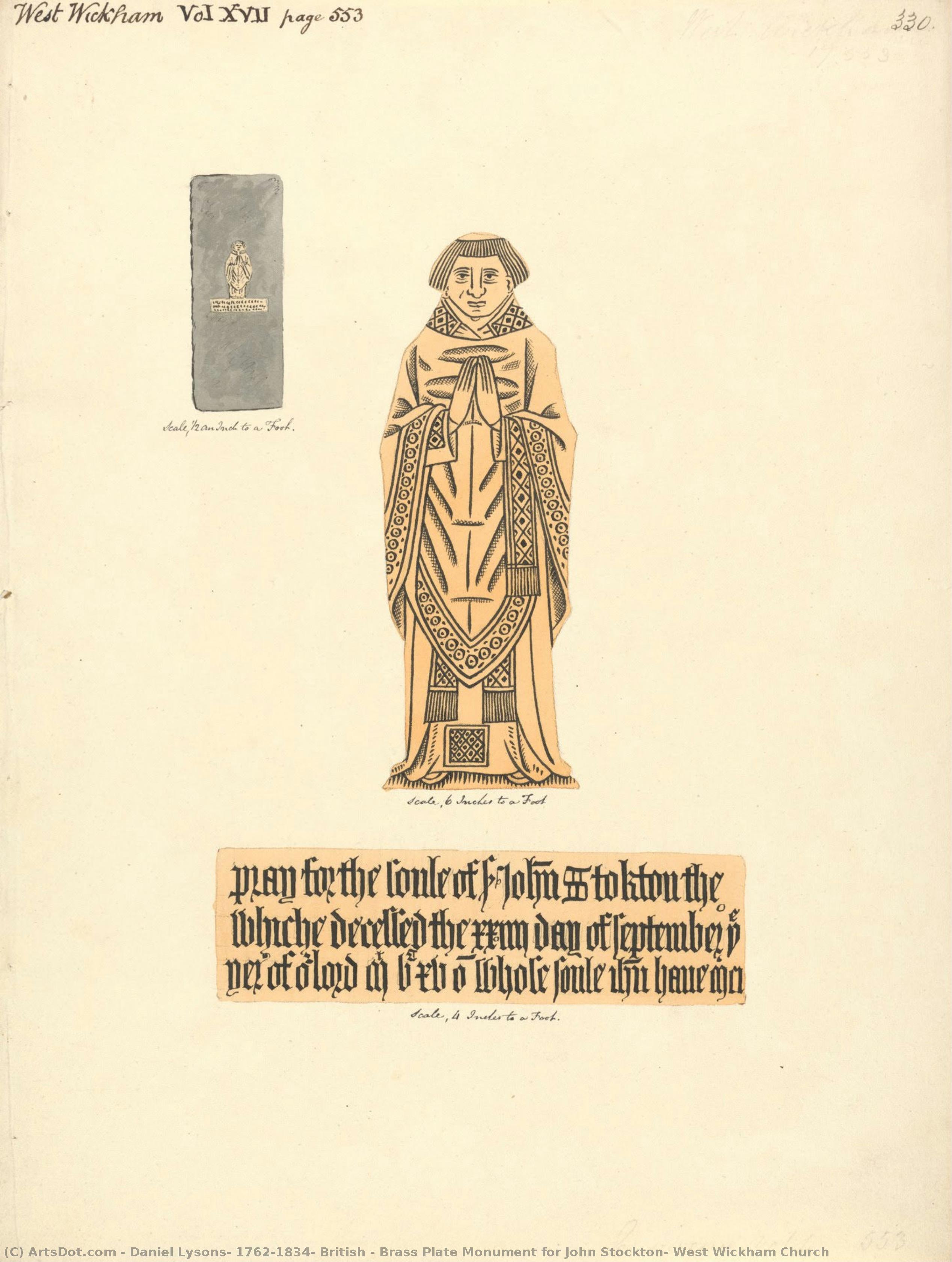 Brass Plate Monument For John Stockton, West Wickham Church — Daniel Lysons, 1762–1834, British